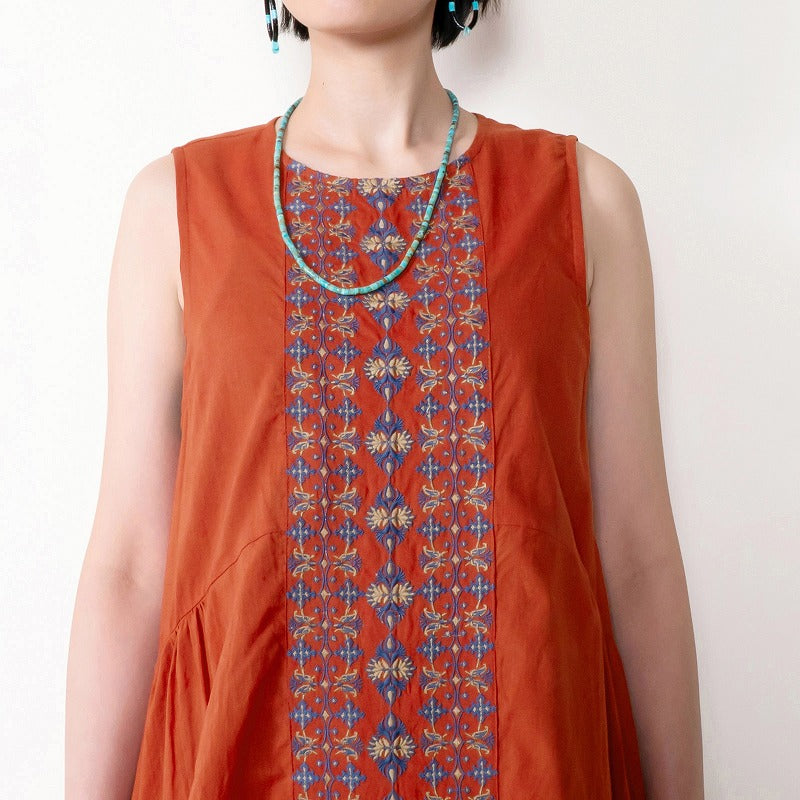 Cotton Geometric & Floral Embroidered Sleeveless Dress