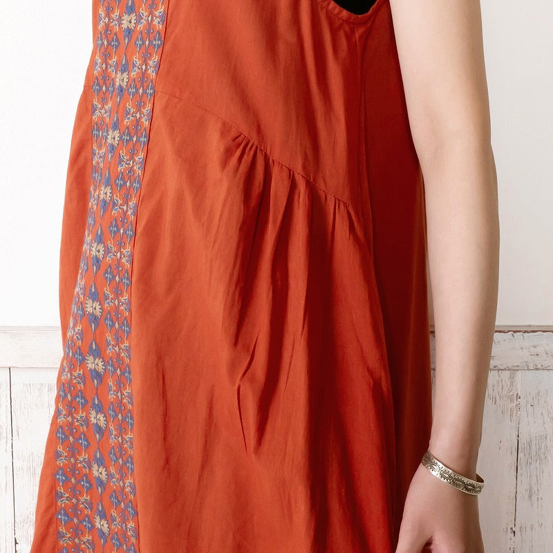 Cotton Geometric & Floral Embroidered Sleeveless Dress