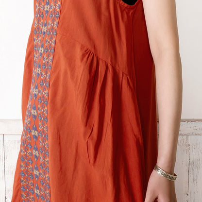 Cotton Geometric & Floral Embroidered Sleeveless Dress