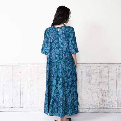 Terry Voile Flower Gradient Print Tiered Dress