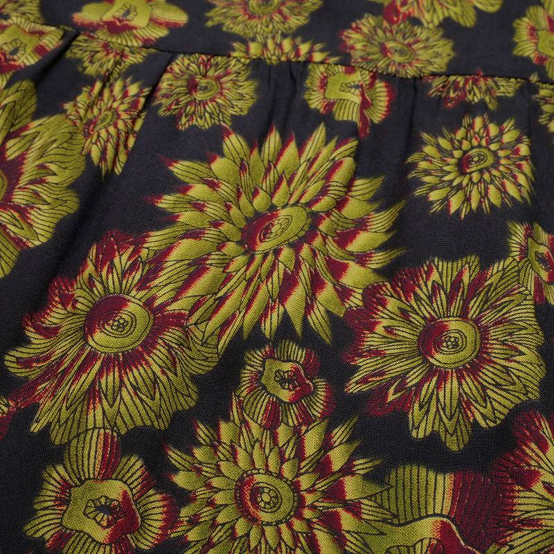Terry Voile Flower Gradient Print Tiered Dress