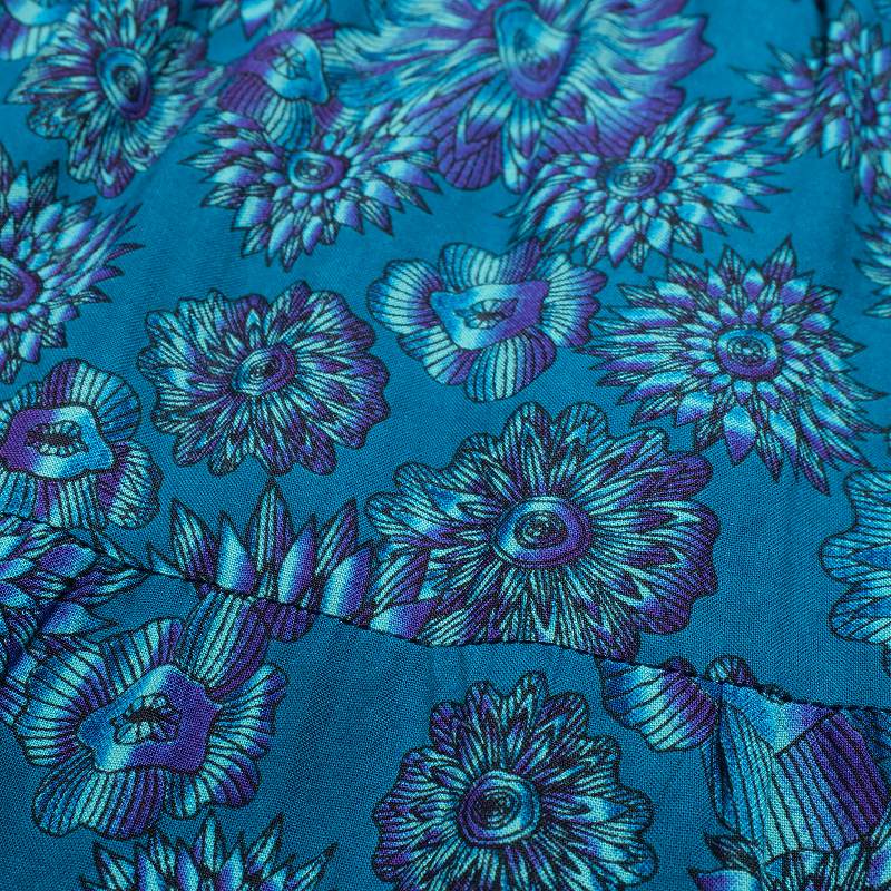 Terry Voile Flower Gradient Print Tiered Dress