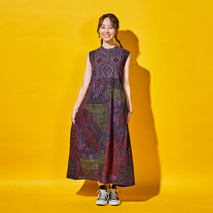 Cotton Oriental Print Sleeveless Dress