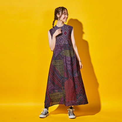 Cotton Oriental Print Sleeveless Dress