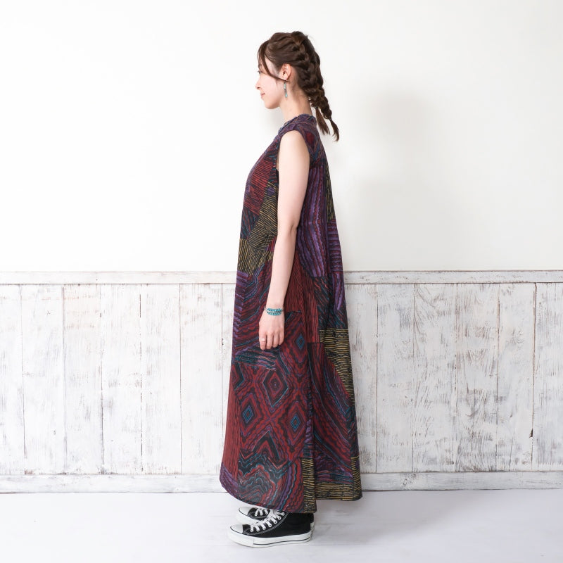 Cotton Oriental Print Sleeveless Dress