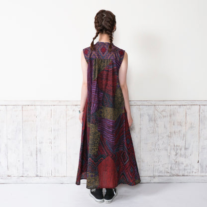 Cotton Oriental Print Sleeveless Dress