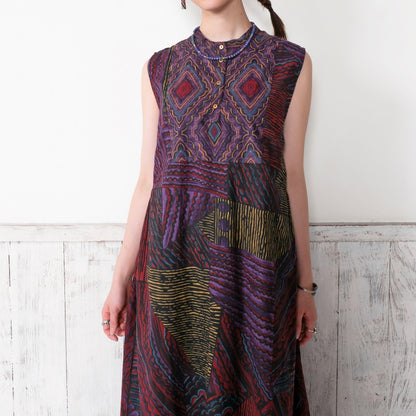 Cotton Oriental Print Sleeveless Dress