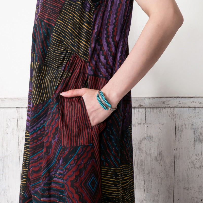 Cotton Oriental Print Sleeveless Dress