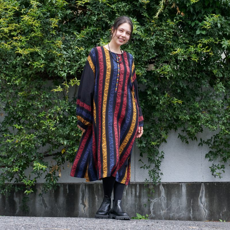 Rayon Stripe Print and Triangular Embroidery Dress