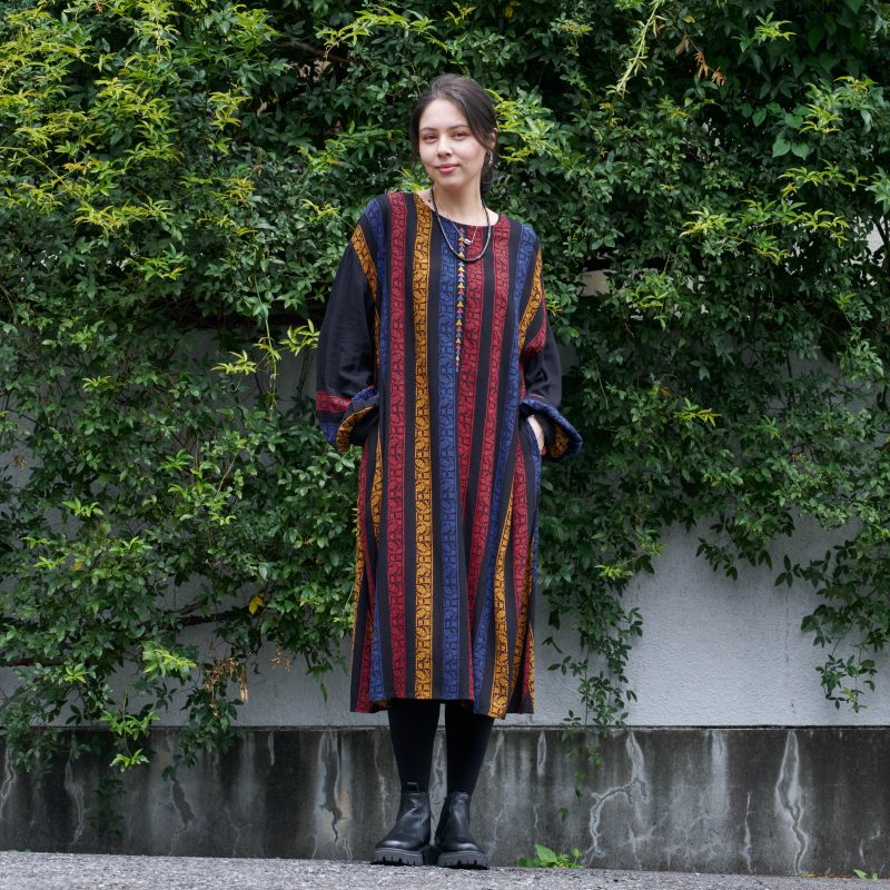 Rayon Stripe Print and Triangular Embroidery Dress