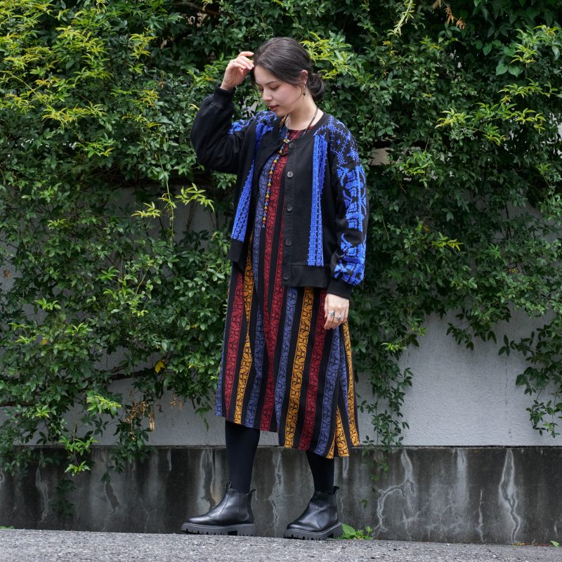 Rayon Stripe Print and Triangular Embroidery Dress