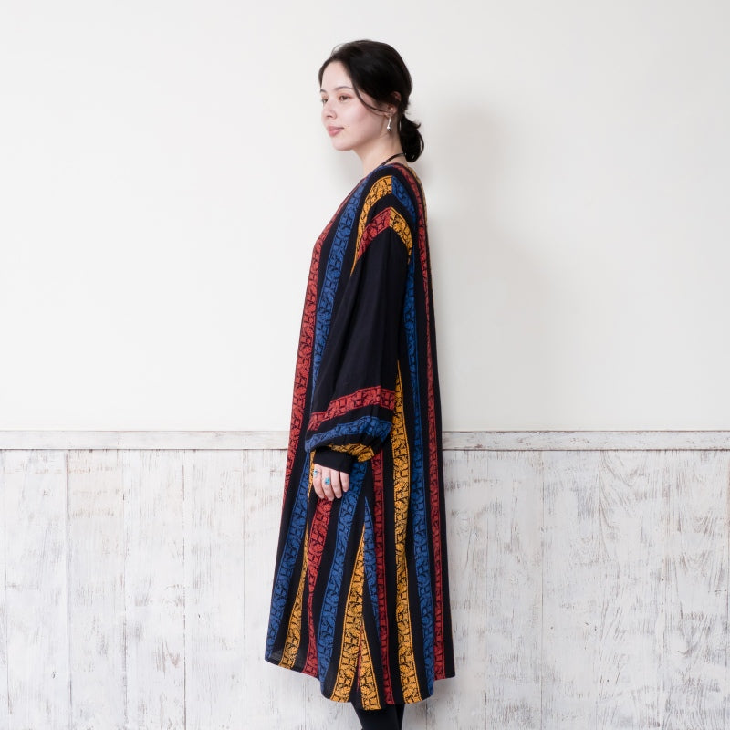 Rayon Stripe Print and Triangular Embroidery Dress