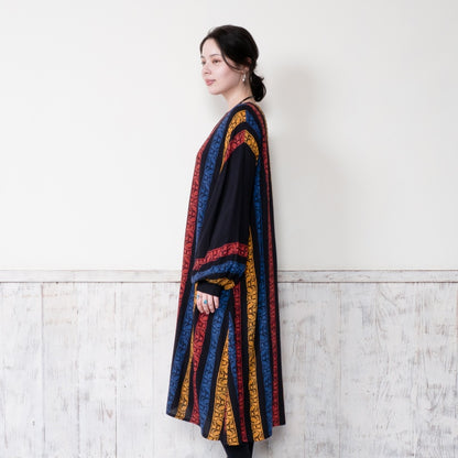 Rayon Stripe Print and Triangular Embroidery Dress