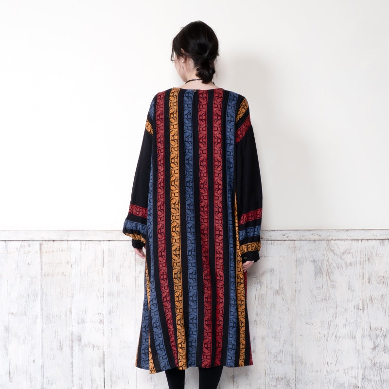 Rayon Stripe Print and Triangular Embroidery Dress