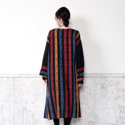 Rayon Stripe Print and Triangular Embroidery Dress