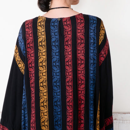 Rayon Stripe Print and Triangular Embroidery Dress