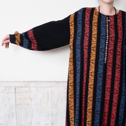 Rayon Stripe Print and Triangular Embroidery Dress
