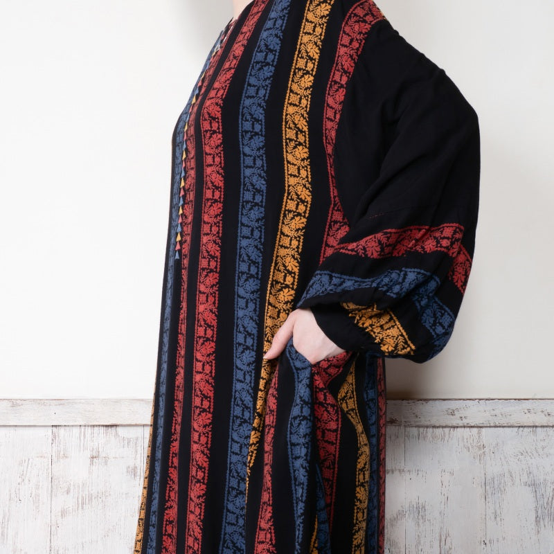 Rayon Stripe Print and Triangular Embroidery Dress