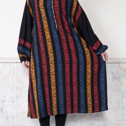 Rayon Stripe Print and Triangular Embroidery Dress