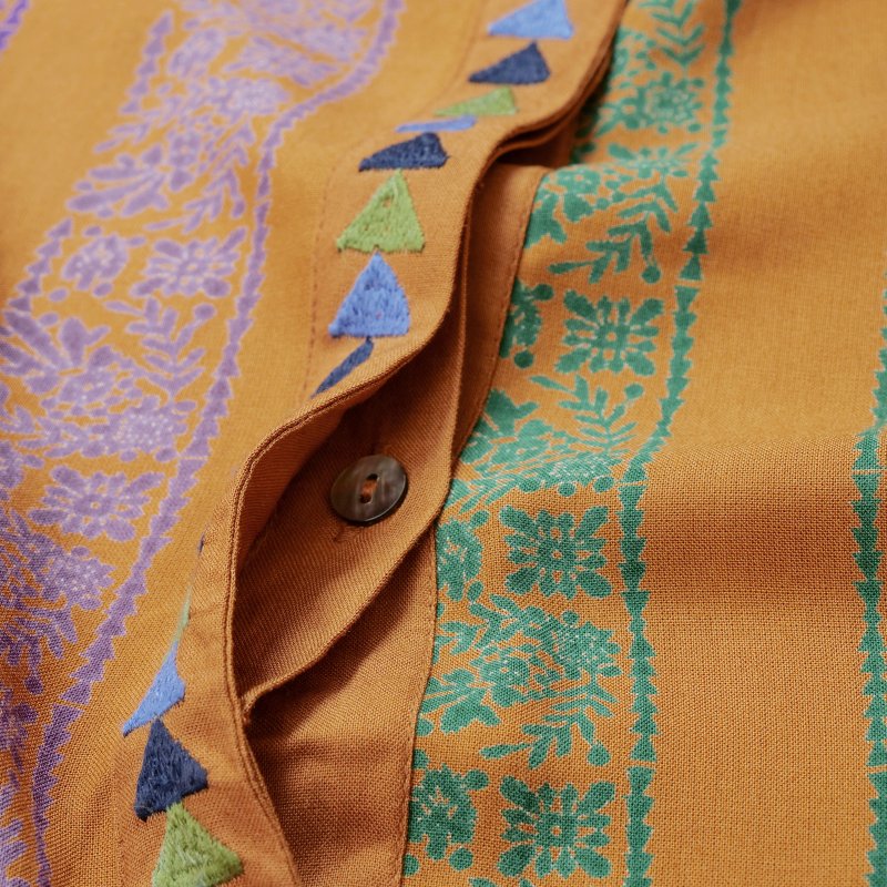 Rayon Stripe Print and Triangular Embroidery Dress