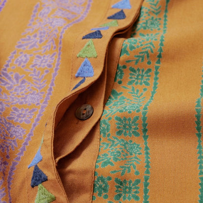 Rayon Stripe Print and Triangular Embroidery Dress