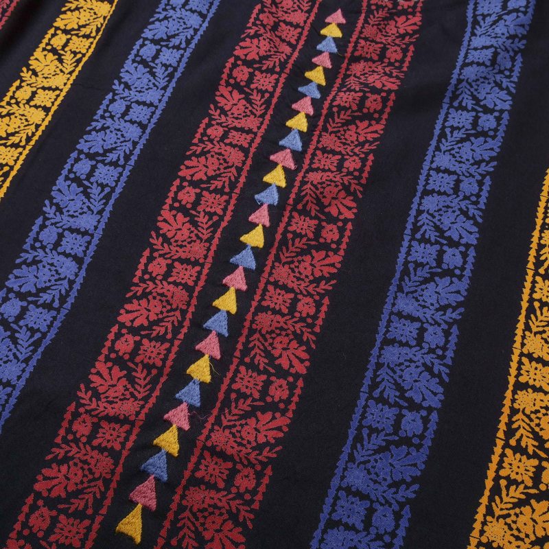 Rayon Stripe Print and Triangular Embroidery Dress