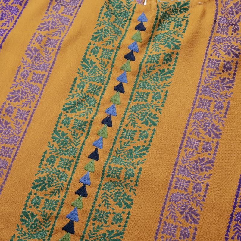Rayon Stripe Print and Triangular Embroidery Dress