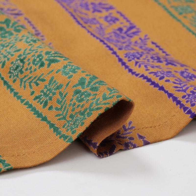 Rayon Stripe Print and Triangular Embroidery Dress