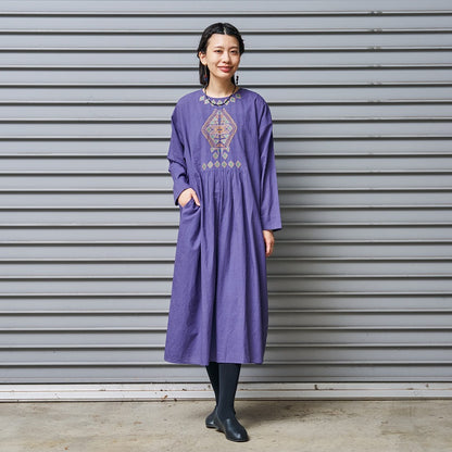 Cotton Rhombus Embroidery Dress