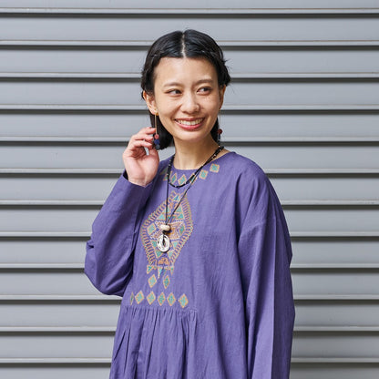 Cotton Rhombus Embroidery Dress