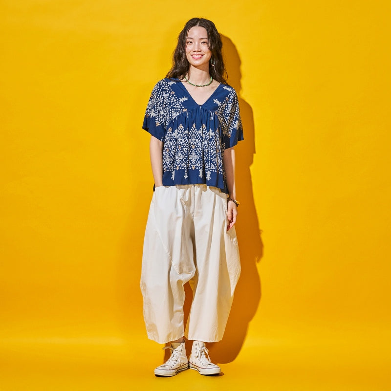 Rayon Rhombus Print Line Pullover