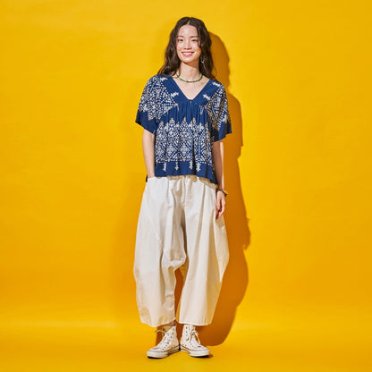 Rayon Rhombus Print Line Pullover