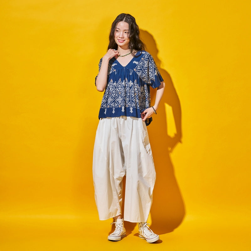 Rayon Rhombus Print Line Pullover