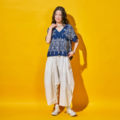 Rayon Rhombus Print Line Pullover