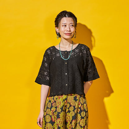 Cotton Flower Lace 2-Way Pullover