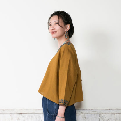 Cotton Geometric Embroidery Wide Pullover