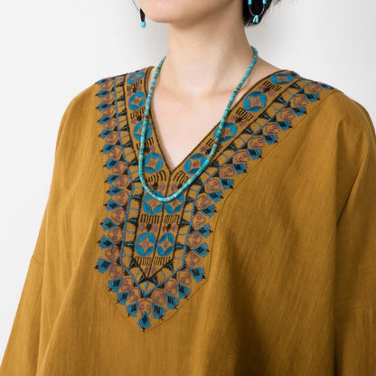 Cotton Geometric Embroidery Wide Pullover