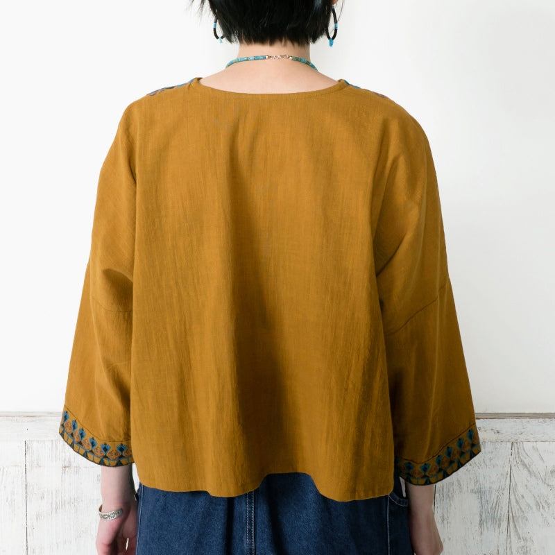Cotton Geometric Embroidery Wide Pullover