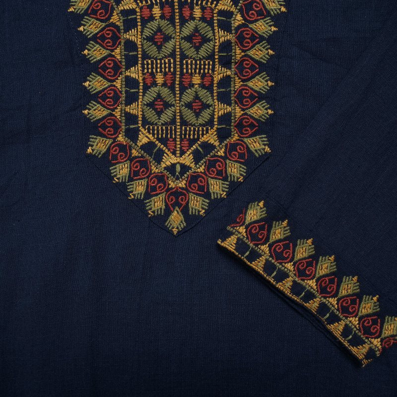 Cotton Geometric Embroidery Wide Pullover