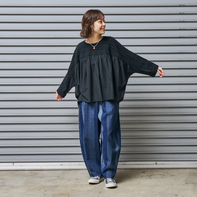 Cotton Solid & Lace Pullover