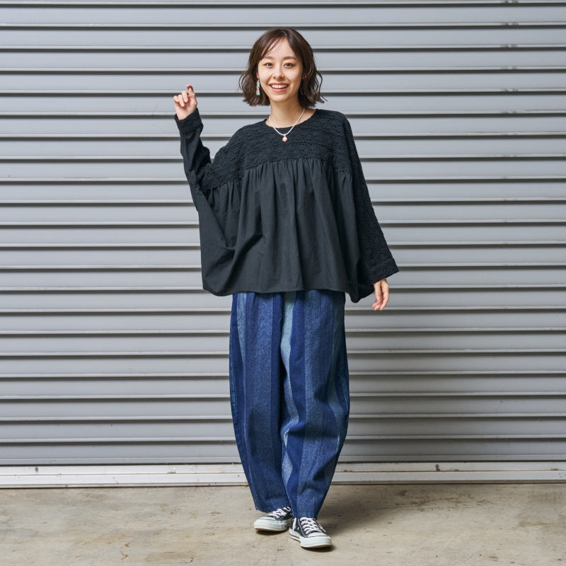 Cotton Solid & Lace Pullover