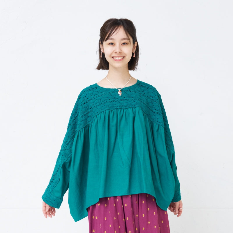 Cotton Solid & Lace Pullover