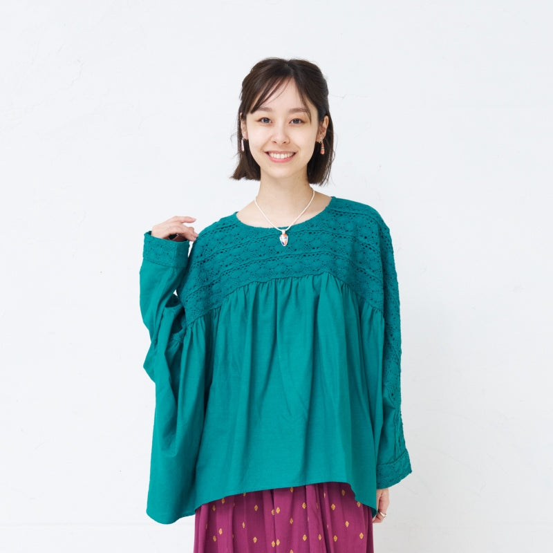 Cotton Solid & Lace Pullover