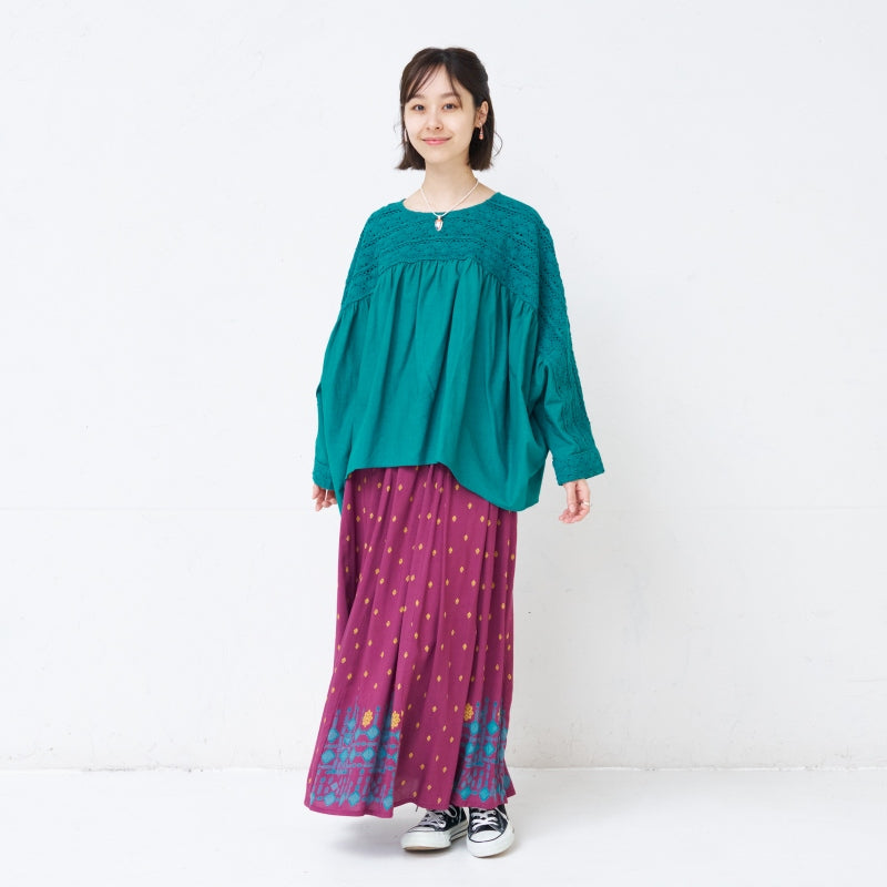Cotton Solid & Lace Pullover