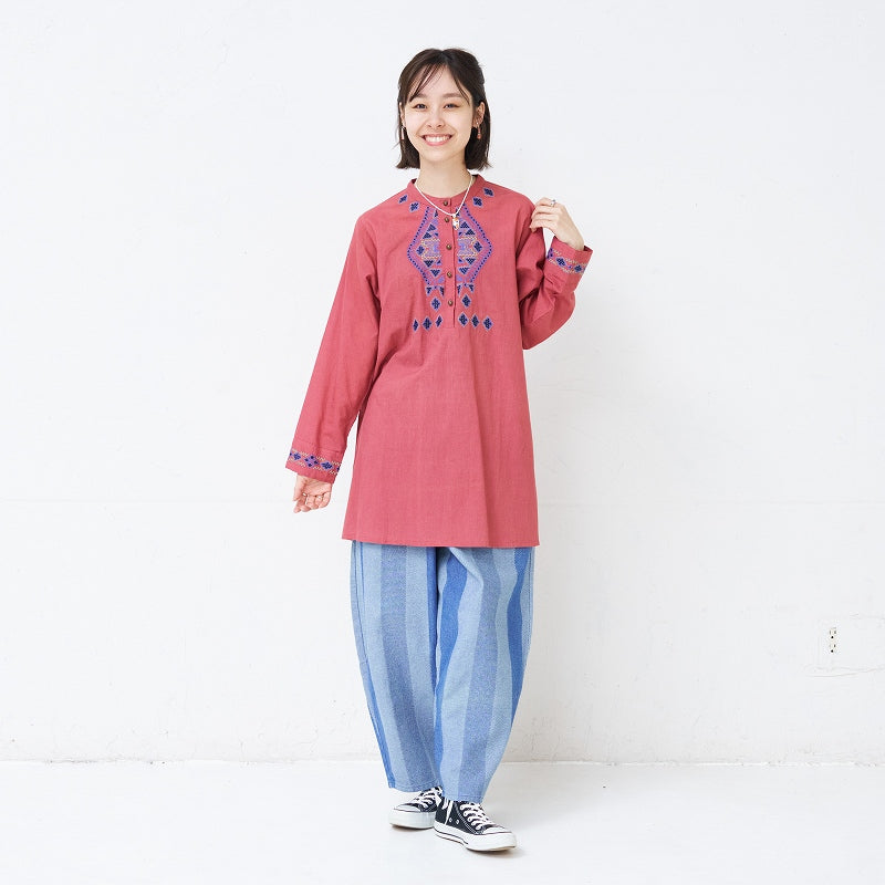 Cotton Rhombus Embroidery Pullover