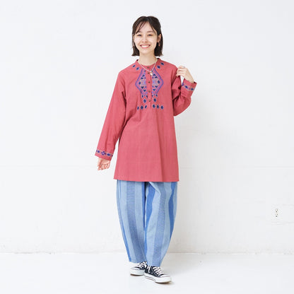 Cotton Rhombus Embroidery Pullover