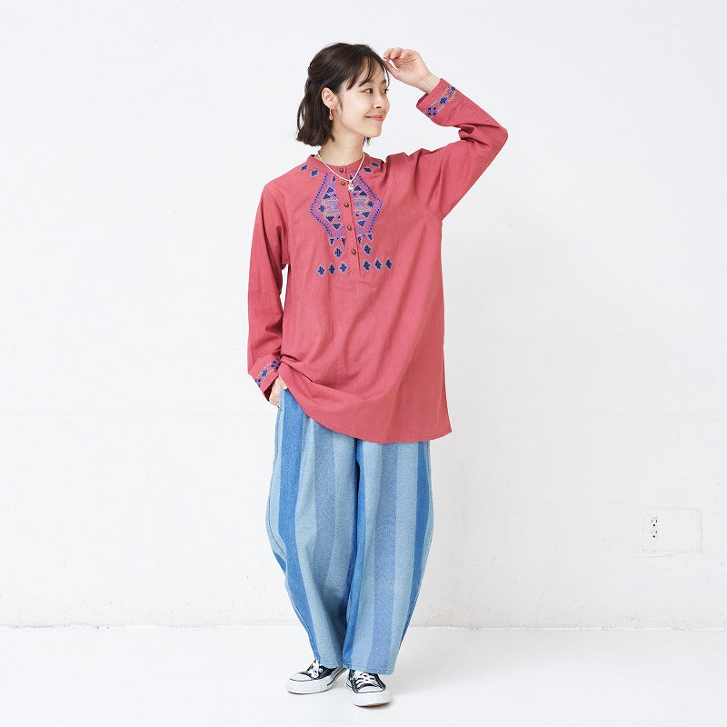 Cotton Rhombus Embroidery Pullover