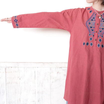 Cotton Rhombus Embroidery Pullover