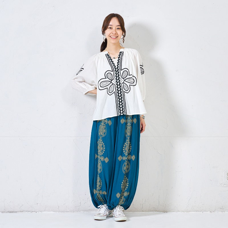 Rayon Oriental Print Balloon Pants