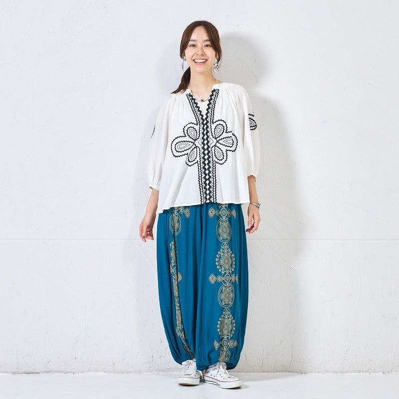 Rayon Oriental Print Balloon Pants